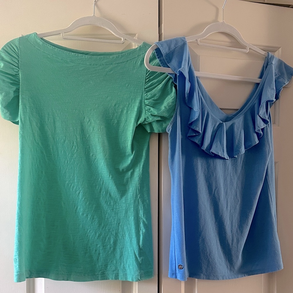Lilly Pulitzer Aqua and Sky Blue Ruffled Tops - size XS